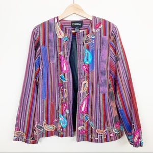 Purple Silk Open Front Jacket patchwork BOHO